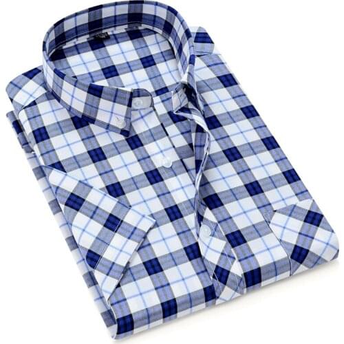 Mens Classical Plaid shirt Short sleeve Summer Style regular fit checked design mens casual pocket shirts
