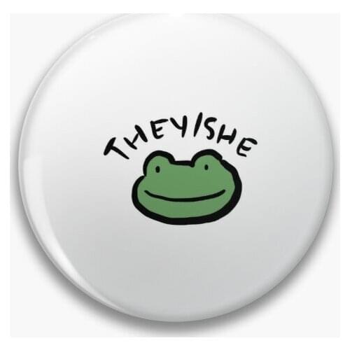 Pronouns Froggy They She Soft Button Pin Creative Women Clothes Hat Cartoon Badge Lapel Pin Metal Collar Brooch Fashion Cute