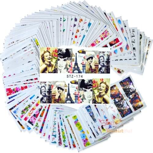100sheets Mixed Flowers Cartoon Nail Art Water Transfer Stickers Full Cover Manicure Tips Decor Decal Beauty Tools BESTZ134-233