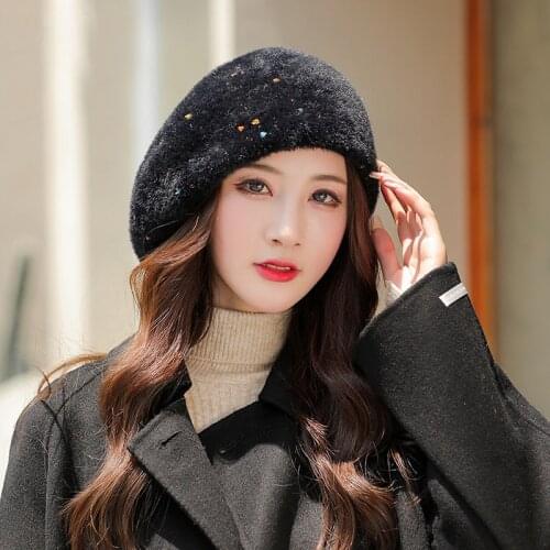 2021 New Women Mink Cashmere Beret Ladies Knitting Hats Winter Warm Elegant Painter Hat Fashion All Match Wool Berets