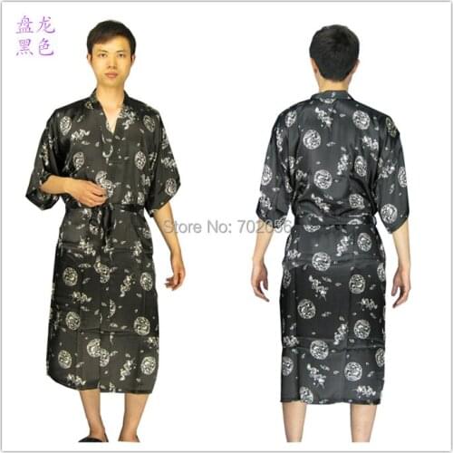 NEW Mens rayon silk Robe Pajama Lingerie Nightdress Kimono Gown pjs sleepwear Chinese traditional print #3799