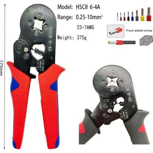 HSC8 6-4A hoop crimping pliers 0.25-10mm² wire 28-7awg high precision clamp tube type mini electricians pliers hand tool