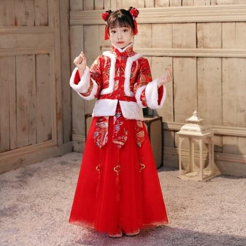 Autumn And Winter Girls' Hanfu Chinese Style Stage Show Costume Birthday Wedding Party Dress Evening Dress New Years Clothing