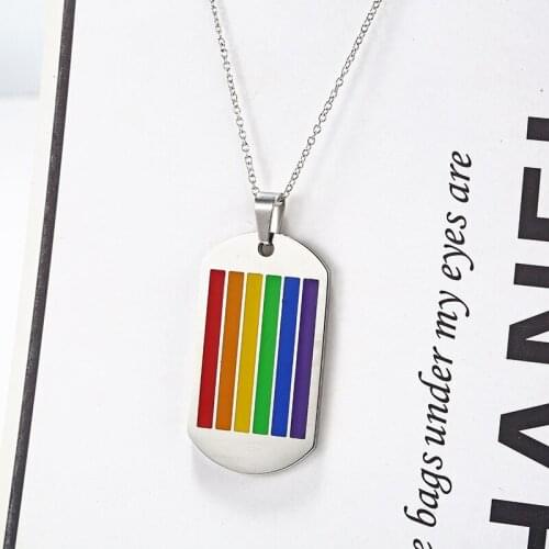 New Trendy Fashion Rainbow Pride Necklace Dog Tag Pendant for Men Woman Stainless Steel Colorful Anniversary Necklaces Jewelry