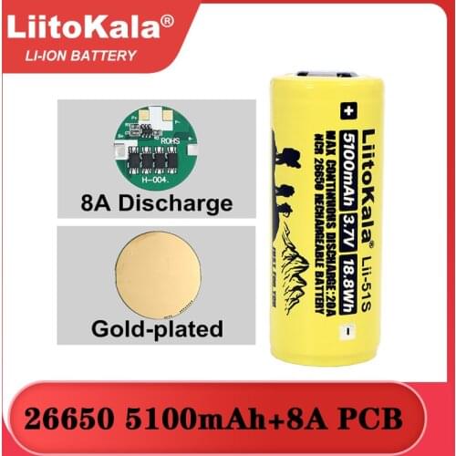 1-10PCS Liitokala LII-51S 26650 8A power rechargeable lithium battery 26650A 3.7V 5100mA Suitable for flashlight PCB protection
