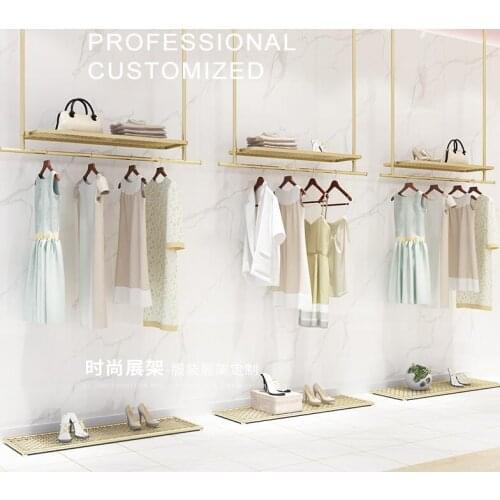 Clothing shop ceiling hanging hanger hanger wall display rack childrens wear hanging ring gold womens wear shelf wall hanging