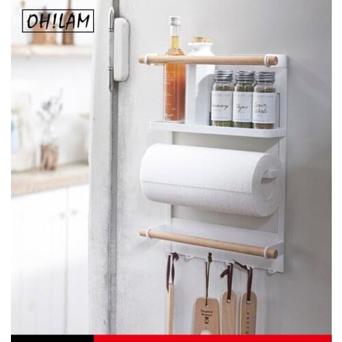 Self Adhesive Spice Rack Hooks Storage Shelves With Towel Rack Rails Bar Paper Towel Holder Shelf for Kitchen Tissue Roll Hanger