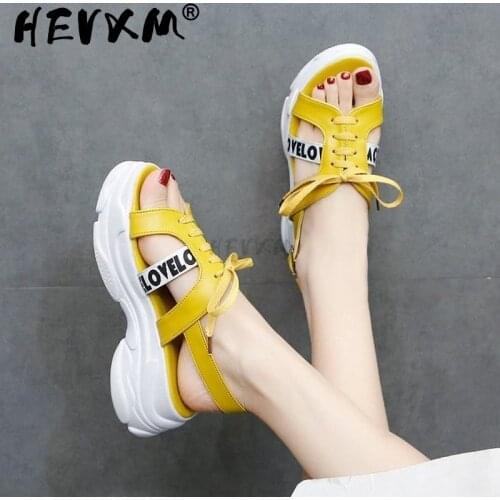 2021 New summer thick-soled female sandals fish mouth comfortable sponge cake female sandals breathable mesh casual sandals