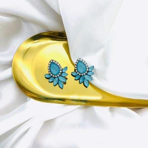 JOUVAL Blue Crystal Stud Earrings For Women Girl Fashion Geometry Rhinestone Bague Elegant Brincos Female New Korean Jewelry