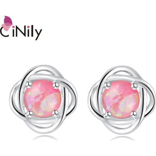 CiNily Created Pink Fire Opal Silver Plated Wholesale Hot Sell for Women Fashion Jewelry Stud Earrings 11mm OH2764