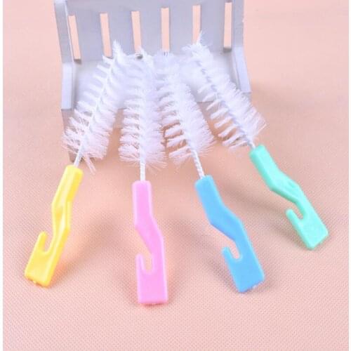 Baby Milk Bottle Clean Brush With Hook Nipple Feeding Water Cup Brush Randomly mix color LX4246