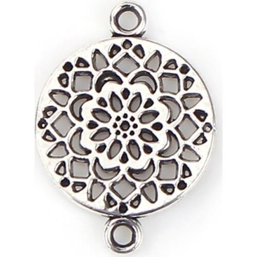 DoreenBeads Zinc Based Alloy Connectors Round silver color Flower Charms DIY Components 20mm( 6/8") x 14mm( 4/8"), 20 PCs