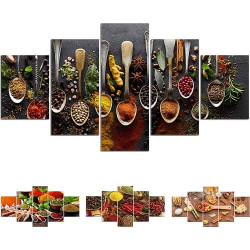 Modern 5 Pieces Food Painting Modular Spices Picture For Kitchen Restaurant HD Prints Poster Canvas Wall Art Home Decoration