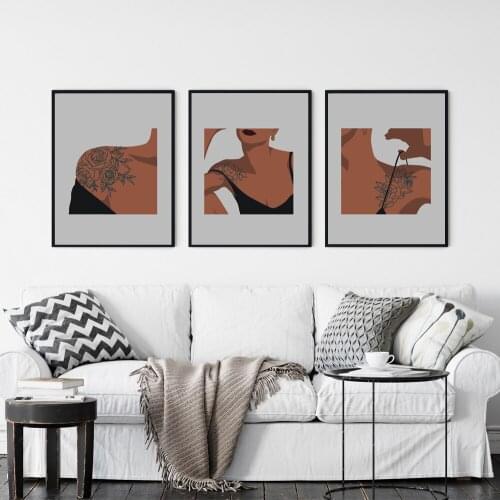 Modern Abstract Woman Fashion Print Poster Sexy Dark Skin Girl Canvas Painting Wall Art Pictures Living Room Nordic Home Decor