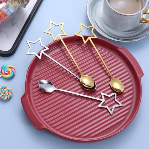 Stainless Steel Spoon Tableware Golden Star Cartoon Stirring Spoon Creative Five-pointed Star Dessert Coffee Tea Spoon Gift