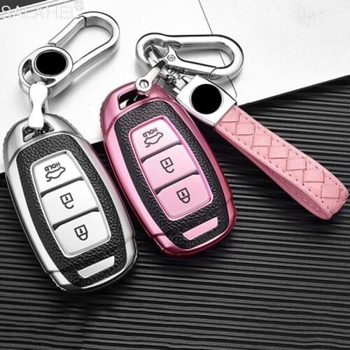 TPU Leather Remote Car Key Case For Hyundai Santa Fe TM 2019 I30 2018 Solaris Azera Elantra Grandeur Accent Holder Key Case