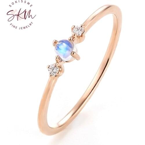 SKM Vintage rings moonstone rings for women brand designer 14k rose gold Engagement rings designer Promise Luxury Fine Jewelry