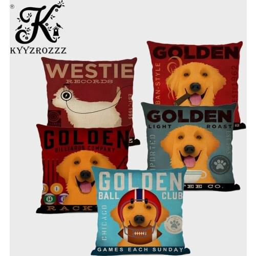 Vintage Dog Poster Art Home Decorative Sofa Throw Pillow Case Vizsla Labrador Goldendoodle Golden Retriever Linen Cushion Cover