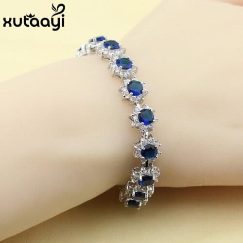 Top Quality Fashion Blue Zircon Silver colorcolor Overlay Bracelet For Women Adjustable Link Chain Bracelet Length 18+3 cm