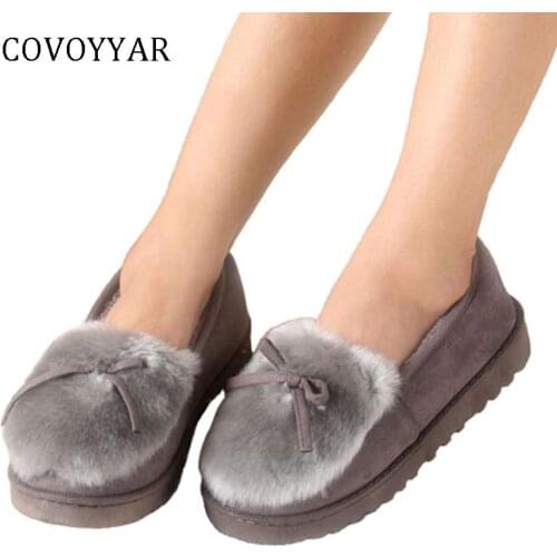 COVOYYAR Hot 2019 Warm Bow Women Flats Autumn Winter Comfort Fur Padded Cotton Shoes Woman Snow Boots Slip On Plus Size WFS252
