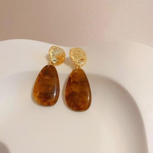 2021 Korean New Vintage Resin Brown Water Drop Dangle Earrings For Women Fashion Jewelry Statement Oorbellen Pendientes