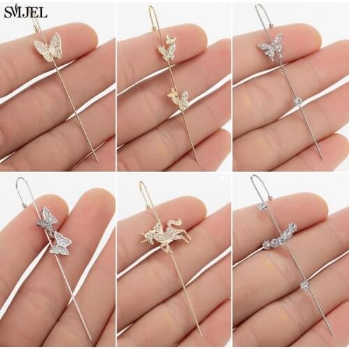 1PC Metal Double Butterfly Earring for Women Animal Ear Wrap Crawler Hook Earrings Crawler Wedding Fashion Earings Jewelrys