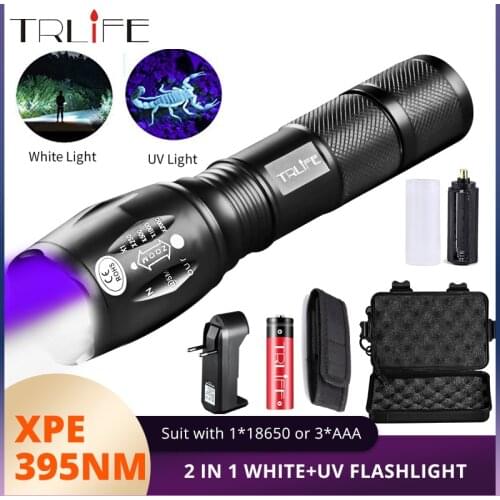 2in1 UV Flashlight White LED Torch Linternas 395nm Ultraviolet Urine Detector For Camping Pet Urine Catch Scorpions
