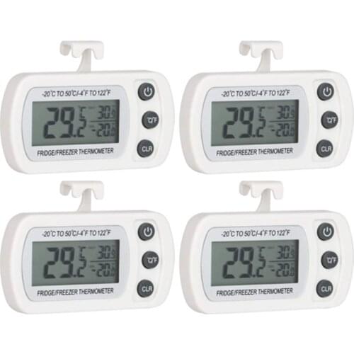 4Pcs Fridge Thermometer Digital Freezer Thermometer Room Thermometer with Hook LCD Display Read Max Min Function