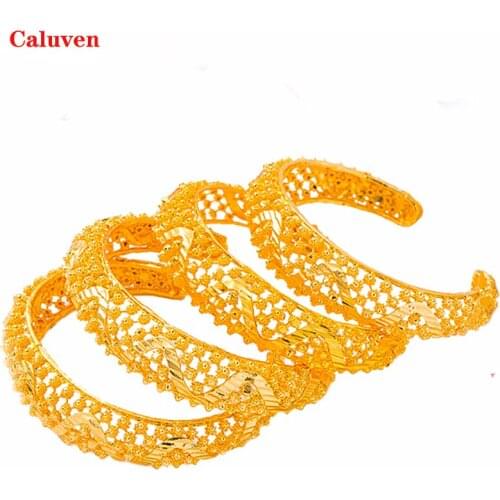 4pcs Gold Bracelets&Bangles Dubai Bangles for Women Ethiopian Indian Bangles With Charm Arabic African Bridal Jewelry