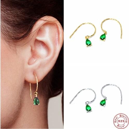 Aide 925 Sterling Silver French Style Big Hook Green Teardrop Zircon Dangle Earrings For Women Party Social Drop Earrings Jewels
