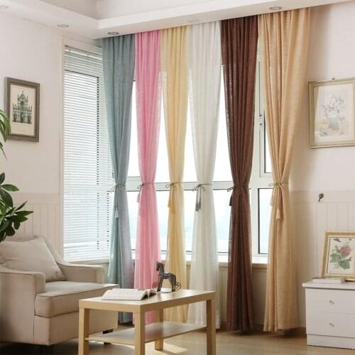 White Linen Tulle Sheer Curtain for Kitchen/Hotel Solid Color Purple Blue Beige Pink Brown