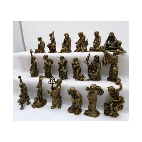 Free Shipping Chinese Bronze Brass Buddhist Amulet Traditional Buddhist 18 Arhat bronze statue set