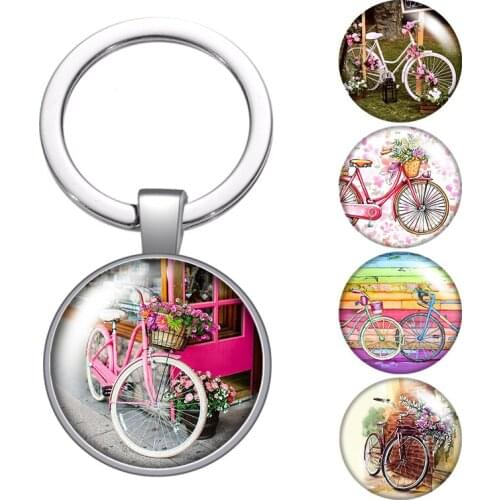 Touring bike Love travel Life glass cabochon keychain Bag Car key chain Ring Holder silver color keychains for Men Women Gifts