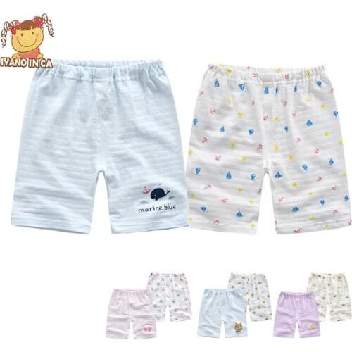 2pcs/set Baby Pants Bamboo Cotton Trousers Flat Waist Pants Girls Boys Cotton Pants Newborn Summer Cropped Pants