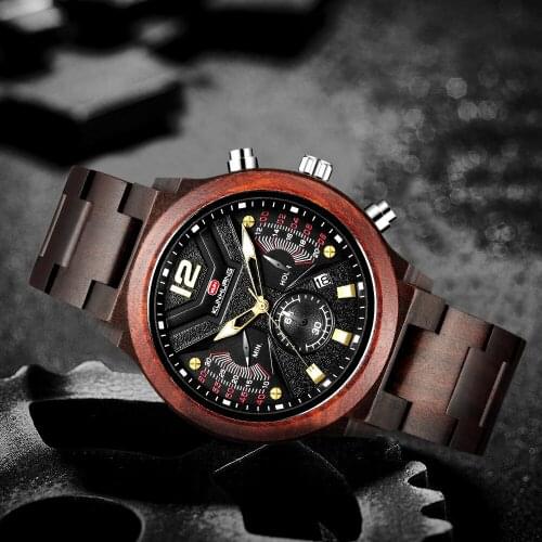 Luxury Wooden Stylish Multifunctio Watch Men Wood Timepieces Chronograph Quartz Sport Military Watches in Wood relogio masculino