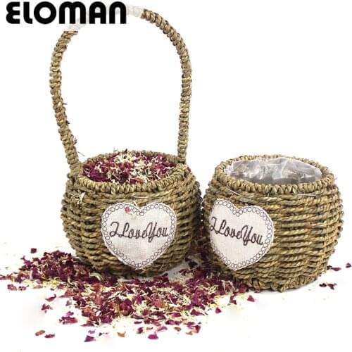 Flower girl basket for wedding ELOMAN handmade wicker mini basket natural wedding Petal confetti home garden decoration