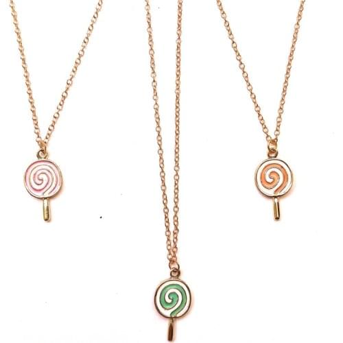 Enamel color food lollipop necklace metal choker chain gold lollipop pendant necklace fashion women costume jewellery handmade