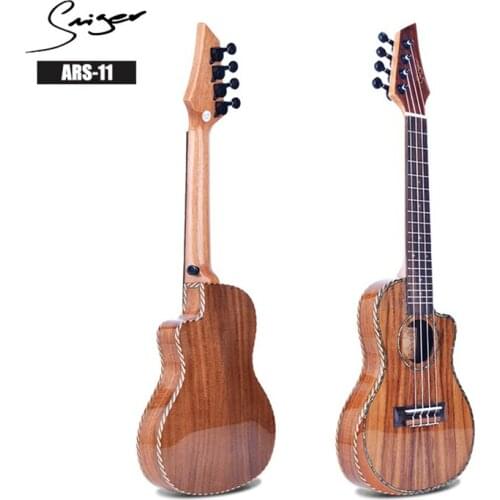 Smiger 24 Inch Hawaii Ukulele ARS-11 Concert Ukulele Solid Koa Cutaway Thin Body With Armrest 4Strings Guitar Musical Instrument
