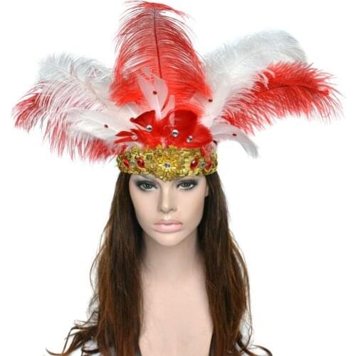 Feather Headdress Stage Performance Feather Hat Celebration Props Brazil River Cuba Carnival Party Mask Headwear for Women