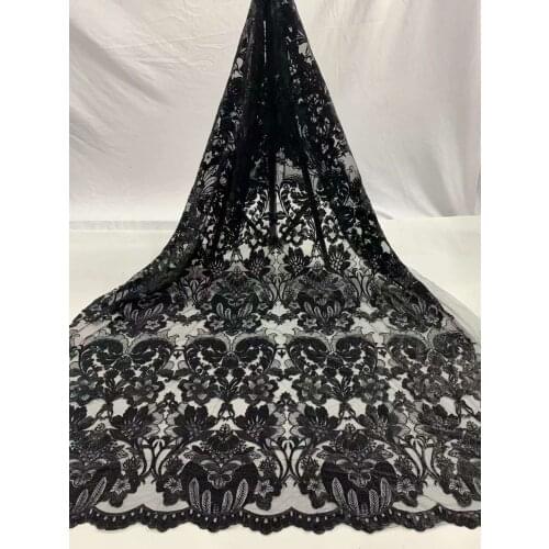 Hot Sale African Mesh Lace Fabric Flowers Tulle Embroidery Craft Sewing Designer Supplies Banquet Party Wedding Dress 5 Yards