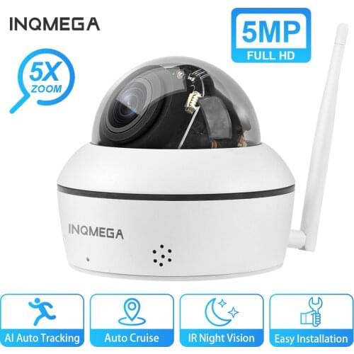 INQMEGA 5MP PTZ IP Camera POE 5x Zoom Mini H.265 IP67 IK10 P2P Wall Mount Bracket CCTV Outdoor Security Video Dome Camera