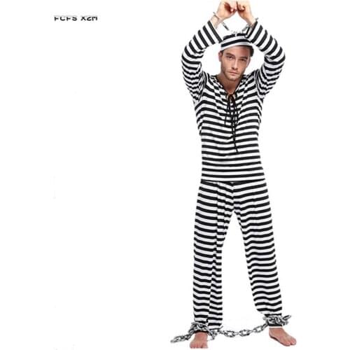 Halloween Prisoner Costume for Men Criminal role play Cosplay Carnival Purim parade Masquerade masked ball Nightclub Party dress