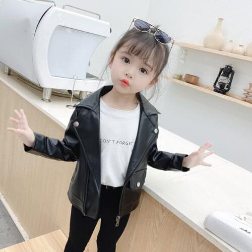 Girls Leather Jacket Outerwear Solid Color Girls Coats Casual Style Coat Kids Spring Autumn Childrens Clothing