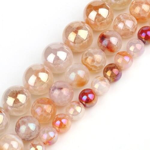 Natural Dragon Vein Agates Beads Light Red Plated Cracked Crystal Round Beads for Jewelry Making DIY Handmade Bracelet 6 8 10mm