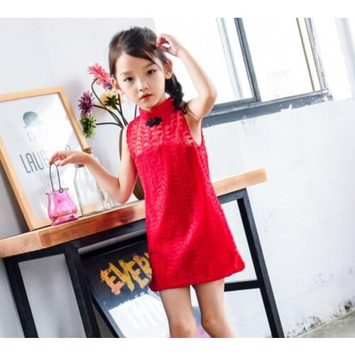 Baby Girls Summer Dress Chinese Style Lace Hollow Vest Wedding Birthday Party For Children Clothing Cheongsam