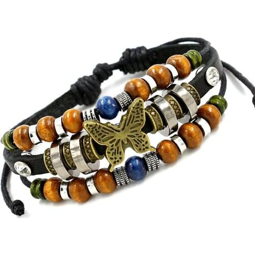 Ethnic Style Multi-Layer Beaded Butterfly Leather Bracelet