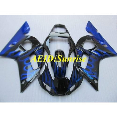 Motorcycle Fairing kit for YAMAHA YZFR6 98 99 00 01 02 YZF R6 YZF600 1998 2000 2002 Blue flames black Fairings set+gifts YD04