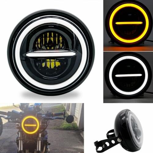 Motorcycle Cafe Racer Bobber 7 Inch Led Headlight White Amber Light Side Mount Bracket