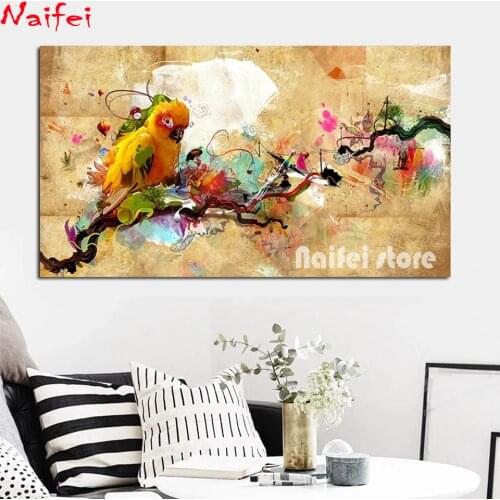New Diy 5d Diamond Painting Abstract Parrot Bird Cross Stitch Kits Diamonds Embroidery Animal Rhinestone Home Decoration Art