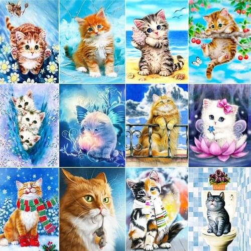 New Year Decorations Full Round Cat Diamond Embroidery 5D DIY Diamond Painting Diamond Mosaic Painting Home Decoration Gifts